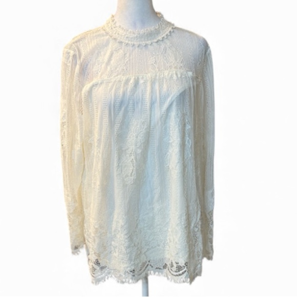 Ultra Pink Soft Cream Lace Top Long‎ Sleeve Large NWT